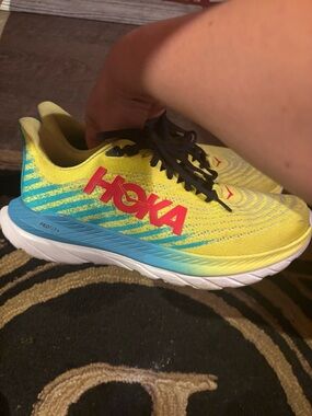 HOKA Womens Mach 5 Yellow/green & Blue Lightweight Running Shoes